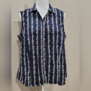 Charter Club Sleeveless Print Shirt Intrepid Blue Combo Size 16/ Xl